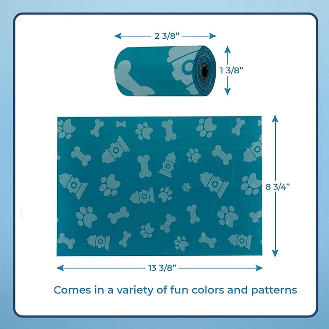 Best Pet Supplies Dog Poop Bags for Waste Refuse Cleanup, Doggy Roll Replacements for Outdoor Puppy Walking and Travel, Leak Proof and Tear Resistant, Thick Plastic - Turquoise, 240 Bags