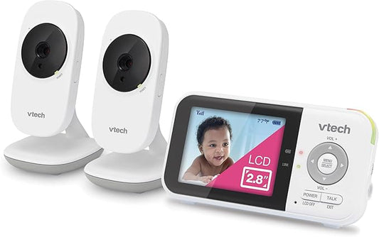 VTech VM819-2 Baby Monitor, 2.8” Screen, 2 Cameras, 1000ft Range, Night Vision, 2-Way Audio, Temperature Sensor, Lullabies, Secured Transmission No WiFi
