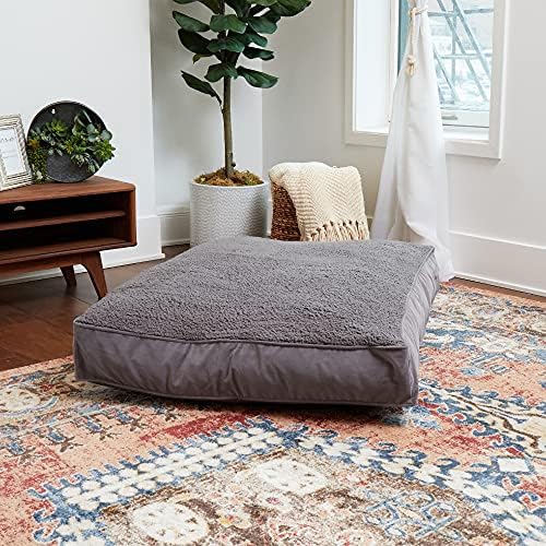 South Pine Porch Buddy Reversible Rectangle Pillow Style Microfiber and Sherpa Dog Bed with Removable, Machine-Washable Cover, Gray Sherpa, Large (48 in. x 36 in.)