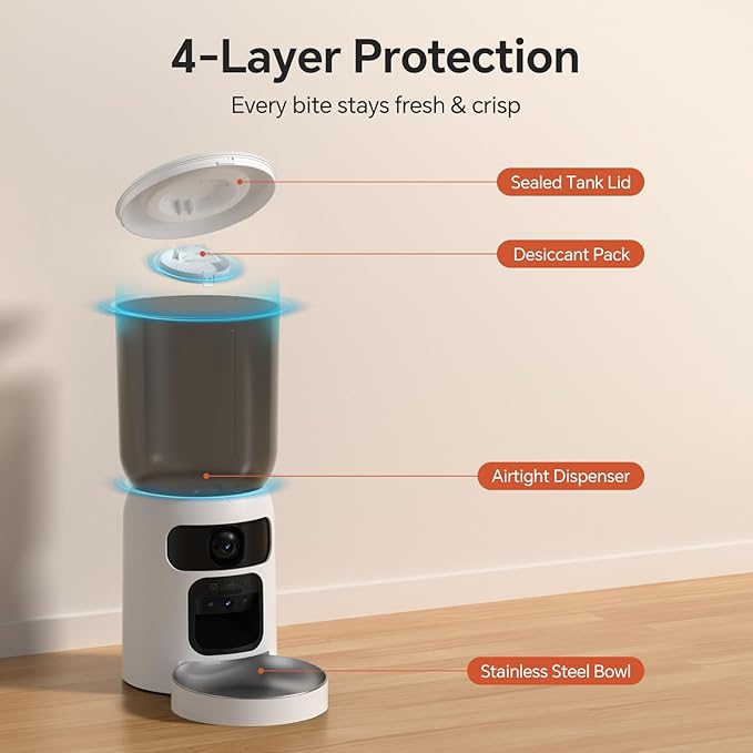 Automatic Cat Feeder with Two Camera: 5G WiFi Automatic Dog Feeder with Laser Pointer, 6L Automatic Cat Food Dispenser with Night Vision for Multiple Pet, Detachable for Easy Clean -24 Cup
