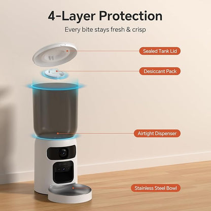 Automatic Cat Feeder with Two Camera: 5G WiFi Automatic Dog Feeder with Laser Pointer, 6L Automatic Cat Food Dispenser with Night Vision for Multiple Pet, Detachable for Easy Clean -24 Cup