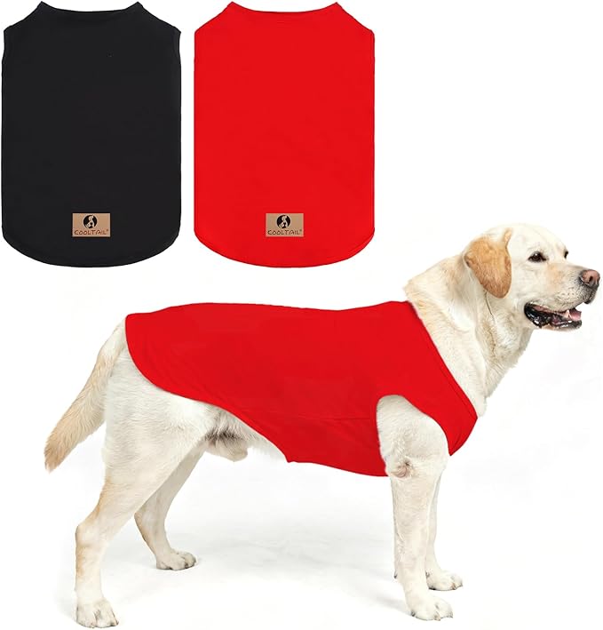 KOOLTAIL Dog Clothes for Large Dogs Girl Boy, 2 Pack Cotton Fall/Winter Warm Dog T Shirts Coats for Outdoor, UV & Insect Protection Anti-Hair Loss & Lightweight Pet Vest Tank Tops Apparel,Black&Red XL