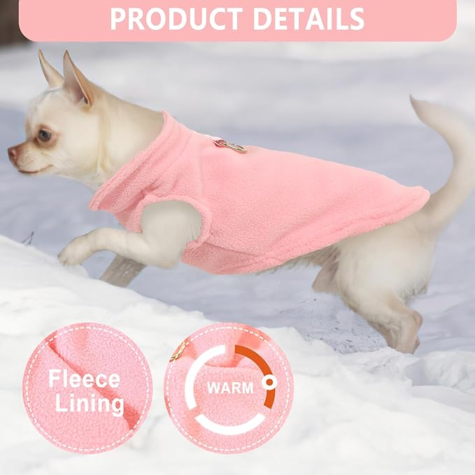 2 Pack Dog Sweater with Leash Ring Winter Warm Pet Sweater Thick Clothes Coat Fleece Dog Sweaters for Small Dogs Girl Boy for Chihuahua, French Bulldog, Dachshund,Small(4-6lbs)