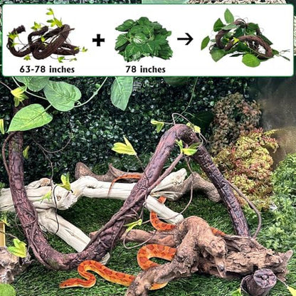 VCEPJH Extra Large Reptile Vines Thick Terrarium Plants 78 Inches Long Flexible Climbing Branch with Leaves Snake Tank Accessories Greenery Habitat Decor for Bearded Dragon Chameleon Gecko Lizard
