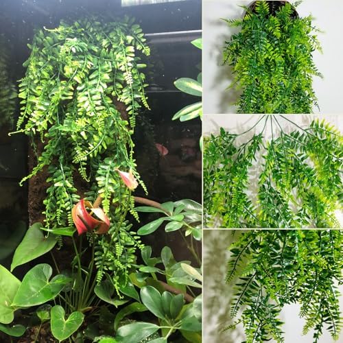 PINVNBY 10 PCS Reptile Plants Vine, Terrarium Hanging Flexible Climbing Artificial Leaves Reptile Hide, Bearded Dragon Tank Accessories, Terrarium Decor for Leopard Gecko Lizard Snake Geckos