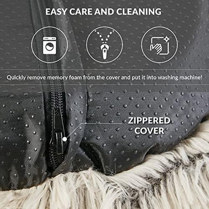 Friends Forever Calming Dog Bed for Medium Dogs, Donut Medium Pet Bed, 30 Inches Memory Foam Orthopedic Dog Bed with Fluffy Plush Faux Fur, Machine Washable, Serena Tan, 30"x23"x6.5"
