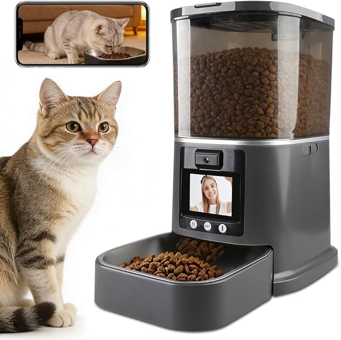 Automatic Cat Feeder with Camera Two-Way Video/Autio 5G WiFi, 5L | 3MP HD, Custom Voice, APP Control Automatic Dog Feeder with Night Vision, Cat Food Dispenser, Automatic Feeder Cat Dry Food