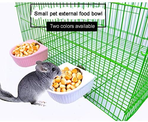 Small Animals Bowl, Detachable Cage Feeder Pet Ceramic Water & Food Feeder, Small Animal Supplies for Rabbit Parrot Squirrels Chinchilla Hamster Ferret (White, M)