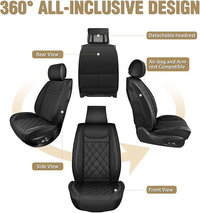 Nilight 5 Car Seat Covers Waterproof Faux Leather Cushions Anti-Slip Universal Fit for 5 Passenger Cars Hyundai Honda Accord Kia Civic Corolla Camry CR-V RAV4 Fusion SUV Truck (Full Set, Black)