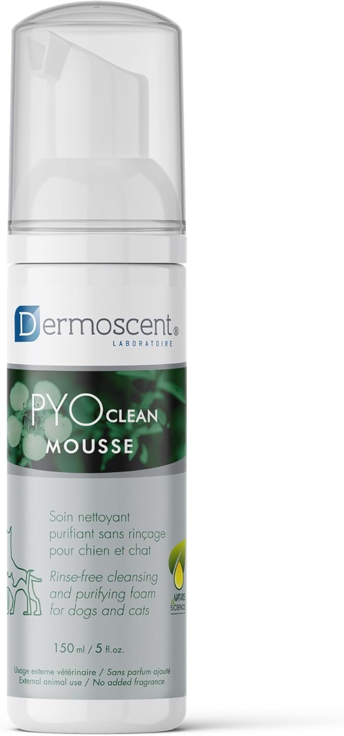 Dermoscent PYOclean Mousse Rinse-Free Purifying Cleanser for Dogs and Cats | Gentle Care for Pets with Skin Balance Issues | 150ml