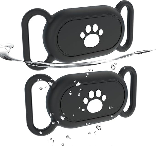 2 Pack Waterproof Dog Collar Holder Compatible with Samsung Galaxy SmartTag2, Silicone GPS Tracker Hidden Loop Holder for Smart Tag2, Anti-Lost Collar Tag2 Paw Case (Black Black)