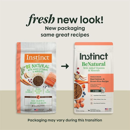 Instinct Be Natural, Natural Dry Dog Food, Raw Coated Kibble - Real Salmon & Brown Rice, 4.5 lb. Bag