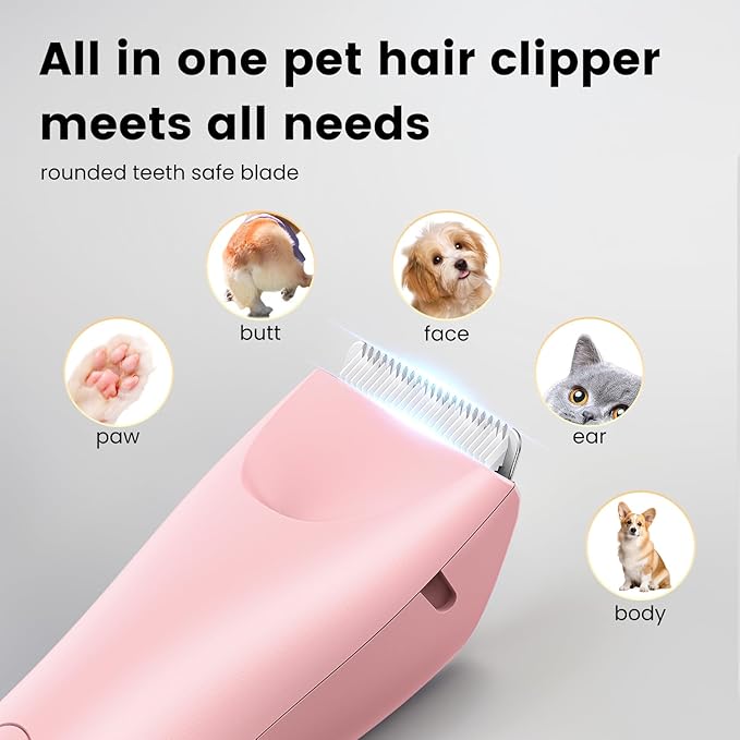 Dog Clippers Pet Grooming Kit, Low Noise Dog Hair Trimmer for Grooming Cordless Pet Shaver with LED Light for Dogs Cats Animals