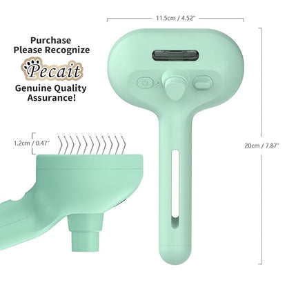 Pecait Cat Steam Brush for Shedding, 3 In 1 Steam Pet Brush Self Cleaning, Dog Brush for Long and Short Hair Dogs and Cats, Pet Grooming Comb Remove Tangled Loose Hair, Type-C Fast Charging (Green)