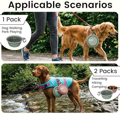 OHMO Large Collapsible Dog Bowls, Steel Rim, 27oz, 2pcs, Coral&Sage Green