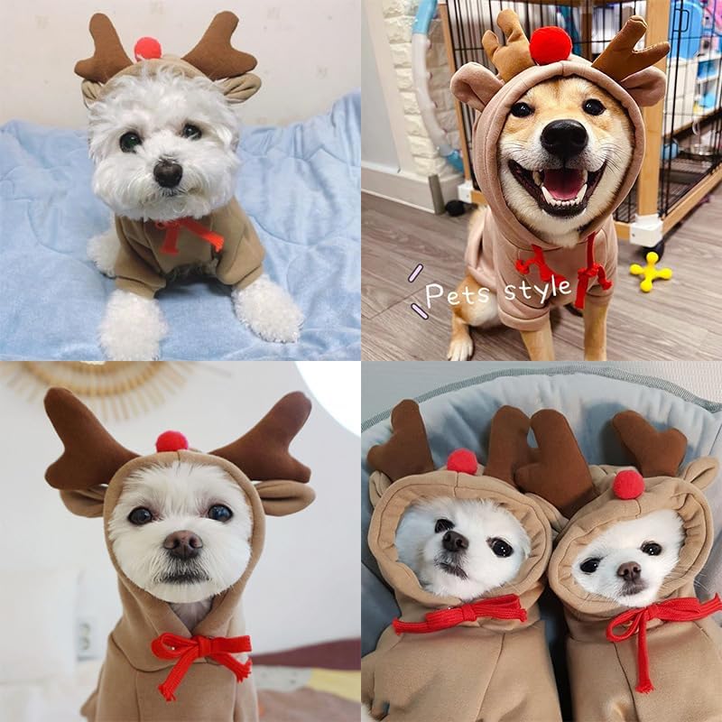 Warm Dog Winter Clothes Reindeer Coat Hoodie, Coffee, XL