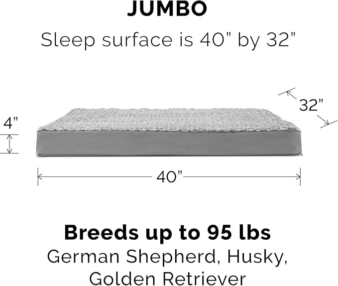 Furhaven Orthopedic Dog Bed for Large Dogs w/ Removable Washable Cover, For Dogs Up to 95 lbs - Ultra Plush Faux Fur & Suede Mattress - Gray, Jumbo/XL