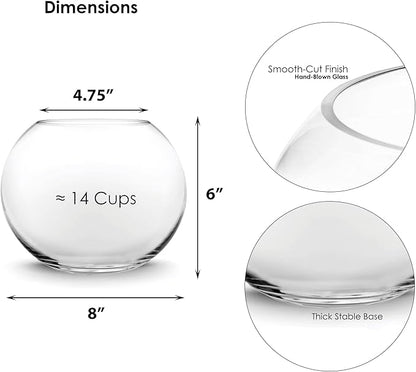 CYS EXCEL Glass Bubble Bowl (H-6" W-8", Approx. 3/4 Gal.) Small Fish Bowl Round Terrarium Vase Globe Flower Centerpiece for Weddings Events Arrangements