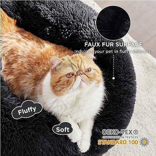 Bedsure Calming Cat Beds Donut Round Washable Kitten Bed,20 inches Black