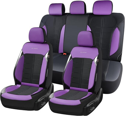 Coverado 3D Air Mesh Car Seat Cover Full Set, Sports Carbon Fiber Design, Breathable Seat Protectors Airbag Compatible Comfort Universal for Most Cars, Van,Trucks, SUV, Black&Purple