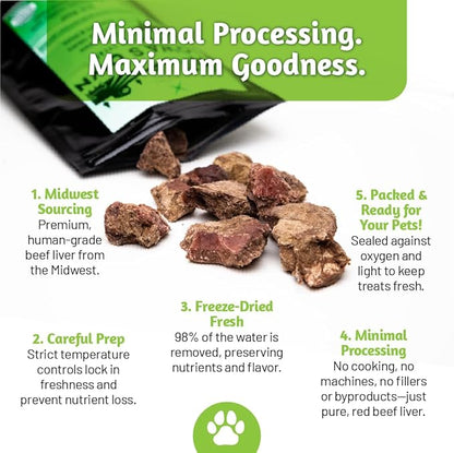 100% USA Freeze Dried Beef Liver Treats for Dogs and Cats – 100% Natural - Single Ingredient – High Protein Snack – All Breeds – Made in USA – 4oz Bag (Regular size pieces for dogs over 15 lbs)
