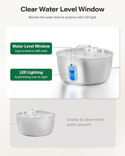 Cat Water Fountain Stainless Steel - 3.2L/108oz Pet Water Fountain for Cats Indoor - Automatic Pet Watering Dispenser (1 Filter)