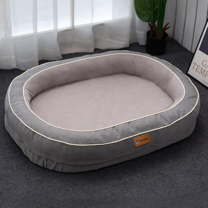 Oval Orthopedic Dog Bed with Removable Washable Cover – Calming Pet Bed with High-Density Honeycomb Sponge, Non-Slip Bottom, Durable Scratch-Resistant Fabric for Medium and Large Dogs