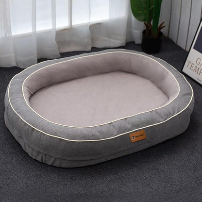 Oval Orthopedic Dog Bed with Removable Washable Cover – Calming Pet Bed with High-Density Honeycomb Sponge, Non-Slip Bottom, Durable Scratch-Resistant Fabric for Medium and Large Dogs