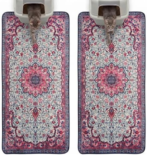 Hompet Cat Litter Mat 2 Pack, 24x60 Large Machine Washable Trapping Mats for Cats, Super Absorbent & Urine-Proof Cat Litter Box Mat for Floor, Waterproof & Non Slip Kitty Litter Rug