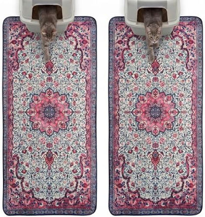 Hompet Cat Litter Mat 2 Pack, 24x60 Large Machine Washable Trapping Mats for Cats, Super Absorbent & Urine-Proof Cat Litter Box Mat for Floor, Waterproof & Non Slip Kitty Litter Rug
