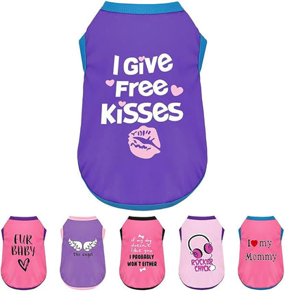 Color-Blocked Dog Tank Top with Playful Heat Transfer Designs – Lightweight Polyester Shirt for Small,MediumDogs, Perfect for Casual Outings.I Give Free Kisses Deep Purple XS