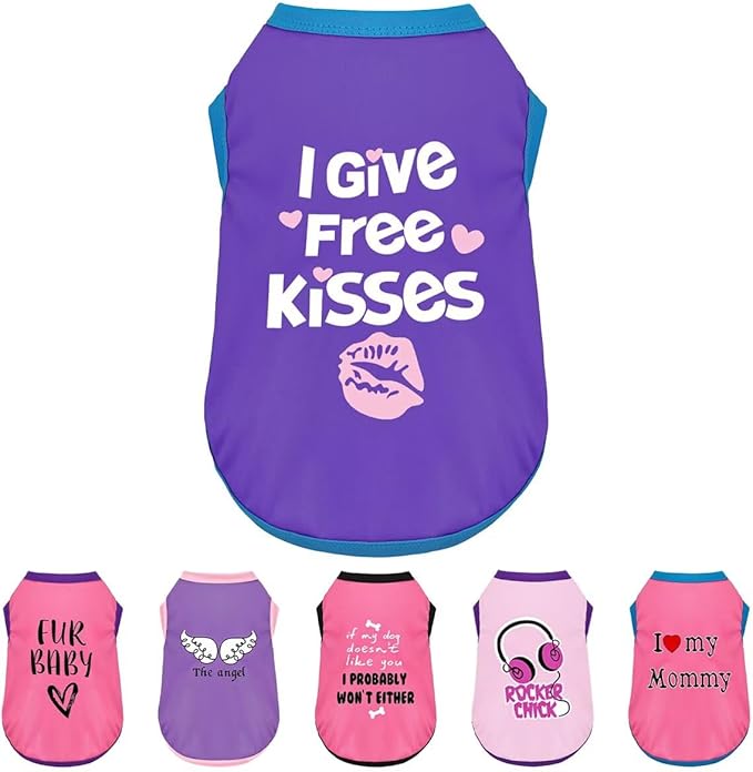 Color-Blocked Dog Tank Top with Playful Heat Transfer Designs – Lightweight Polyester Shirt for Small,MediumDogs, Perfect for Casual Outings.I Give Free Kisses Deep Purple 3XL
