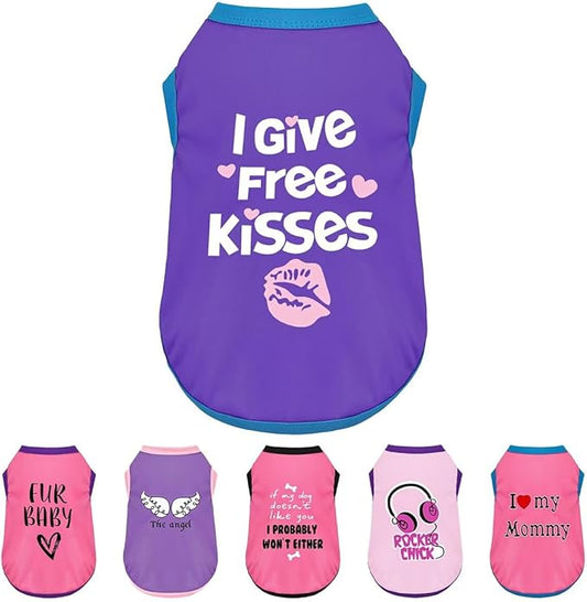 Color-Blocked Dog Tank Top with Playful Heat Transfer Designs – Lightweight Polyester Shirt for Small,MediumDogs, Perfect for Casual Outings.I Give Free Kisses Deep Purple 4XL