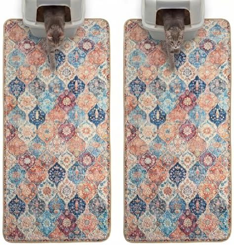 Hompet Cat Litter Mat 2 Pack, 28.5x60 Large Machine Washable Trapping Mats for Cats, Super Absorbent & Urine-Proof Cat Litter Box Mat for Floor, Waterproof & Non Slip Kitty Litter Rug