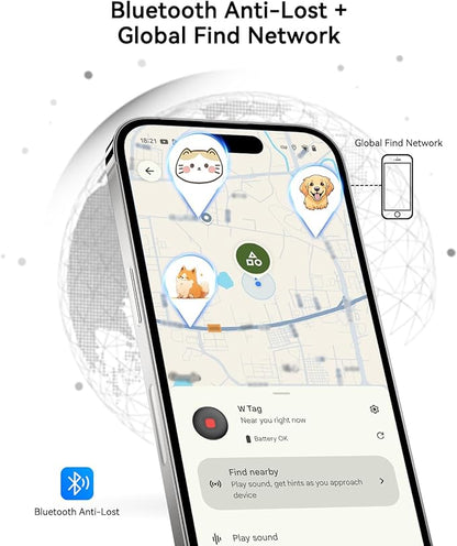 Dog Tracker 2 Pack, Pet Tracker for Dogs, Bluetooth Dog Tracking Tag Works with Apple Find My & Android Find Hub, IP67 Waterproof Anti-Lost Locator (Black)