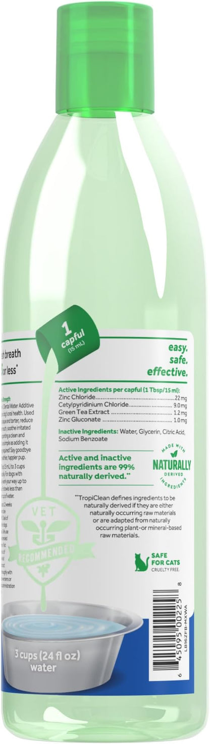 TropiClean Fresh Breath Advanced Whitening Water Additive for Dogs, Max Strength Dog Teeth Cleaning and Breath Freshener Solution, 16oz