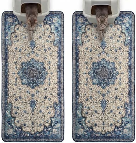 Hompet Cat Litter Mat 2 Pack, 24x60 Large Machine Washable Trapping Mats for Cats, Super Absorbent & Urine-Proof Cat Litter Box Mat for Floor, Waterproof & Non Slip Kitty Litter Rug