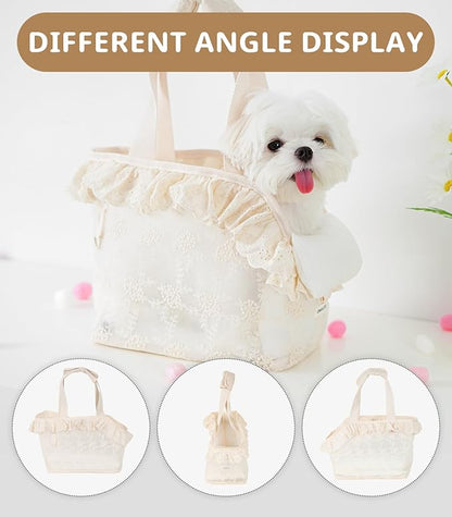 ONECUTE Dog Carrier for Small Dogs Rabbit cat with Lace Design, Cotton Bag, Dog Carrier Soft Sided, Collapsible Travel Puppy Carrier (Beige, 13" L x 6.7" W x 10.6" H)