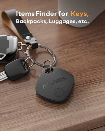 ATUVOS Air Tracker Tags-4 Pack, Bluetooth Luggage Tracker Works with Apple Find My APP (iOS Only, Not for Android), Keys Finder and Item Locator for Luggage, Backpack, Suitcases, Replaceable Battery