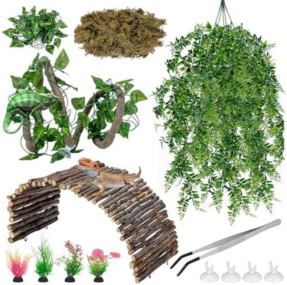 Hysagtek Bearded Dragon Tank Accessories - Reptile Hideout Bridge Climbing Plants Crested Gecko Tank Accessories Terrarium Decoration for Lizard Frog Snake Leopard Gecko Crab Hermit Crab Chameleon