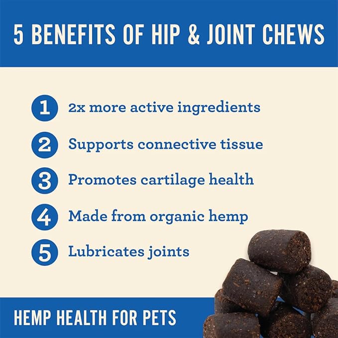 Hemp Well Hip and Joint Soft Chews – Supports Mobility and Promotes Healthy Hips and Joints for Dogs, Organically Sourced (60 Count)