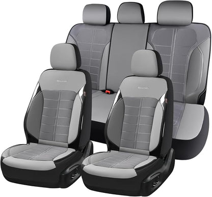 Coverado 3D Air Mesh Car Seat Cover Full Set, Sports Carbon Fiber Design, Breathable Seat Protectors Airbag Compatible Comfort Universal for Most Cars, Van,Trucks, SUV, Grey