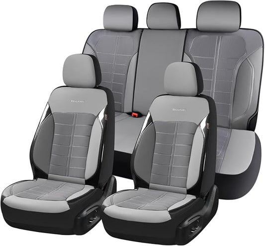 Coverado 3D Air Mesh Car Seat Cover Full Set, Sports Carbon Fiber Design, Breathable Seat Protectors Airbag Compatible Comfort Universal for Most Cars, Van,Trucks, SUV, Grey