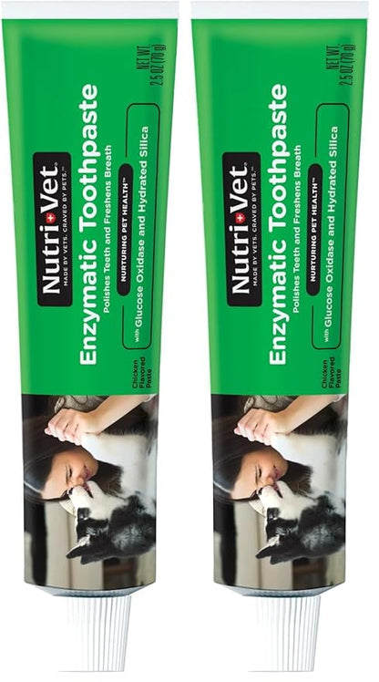 Nutri-Vet Enzymatic Dog Toothpaste, Plaque Remover for Teeth, Dog Breath Freshener, Tooth Whitening, Puppy Essentials, Made in The USA, Non-Foaming Chicken Flavor, 2.5 oz (Pack of 2)