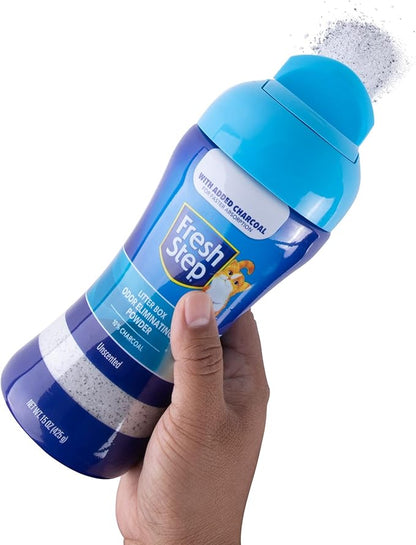 Fresh Step Litter Box Charcoal Odor Eliminator Powder, Cat Litter Deodorizer Additive to Help Absorb and Control Strong Litter Box Odors for Cleaner Smelling Homes, 15 Oz - 6 Pack