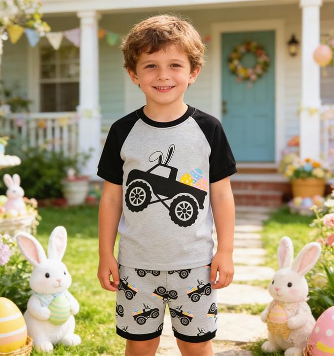 Popshion Boys Pajamas 100% Cotton Toddler Clothes Summer Pjs for Boy Planet Dinosaur Sleepwear Kids Short Sets 2-10 Years
