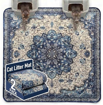Hompet Cat Litter Mat 2 Pack, 72x72 Large Machine Washable Trapping Mats for Cats, Super Absorbent & Urine-Proof Cat Litter Box Mat for Floor, Waterproof & Non Slip Kitty Litter Rug