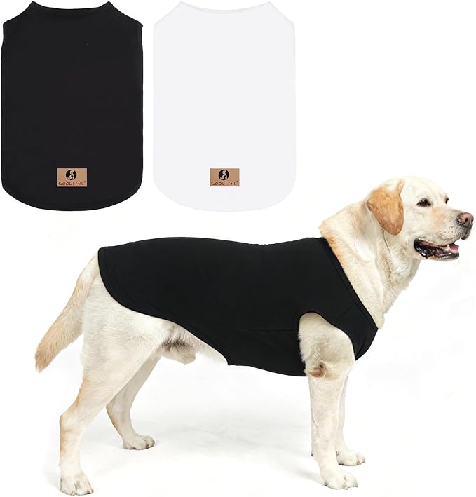 KOOLTAIL Boy Dog Clothes for Large Dogs, 2 Pack Cotton Fall/Winter Warm Dog T Shirts Coats for Outdoor, UV & Insect Protection Anti-Hair Loss & Lightweight Pet Vest Tank Tops Apparel,White&Black,L