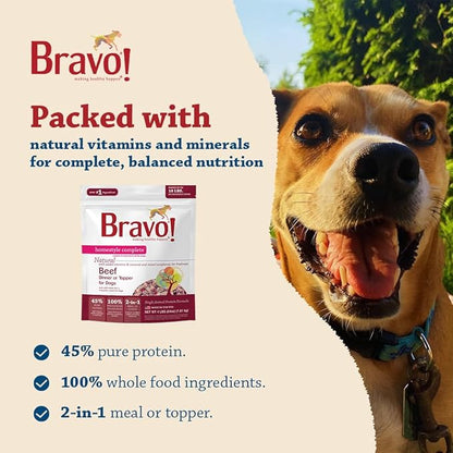 Bravo! Homestyle Complete Freeze Dried Raw Dog Food or Topper, Beef, 4 Pounds, Add Water to Rehydrate for up to 18 Pounds of Food, Grain Free, Gluten Free