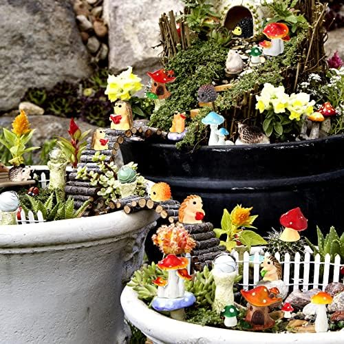 Woanger 30 Pcs Fairy Garden Accessories Hedgehog Mushroom Figurines, Vivid